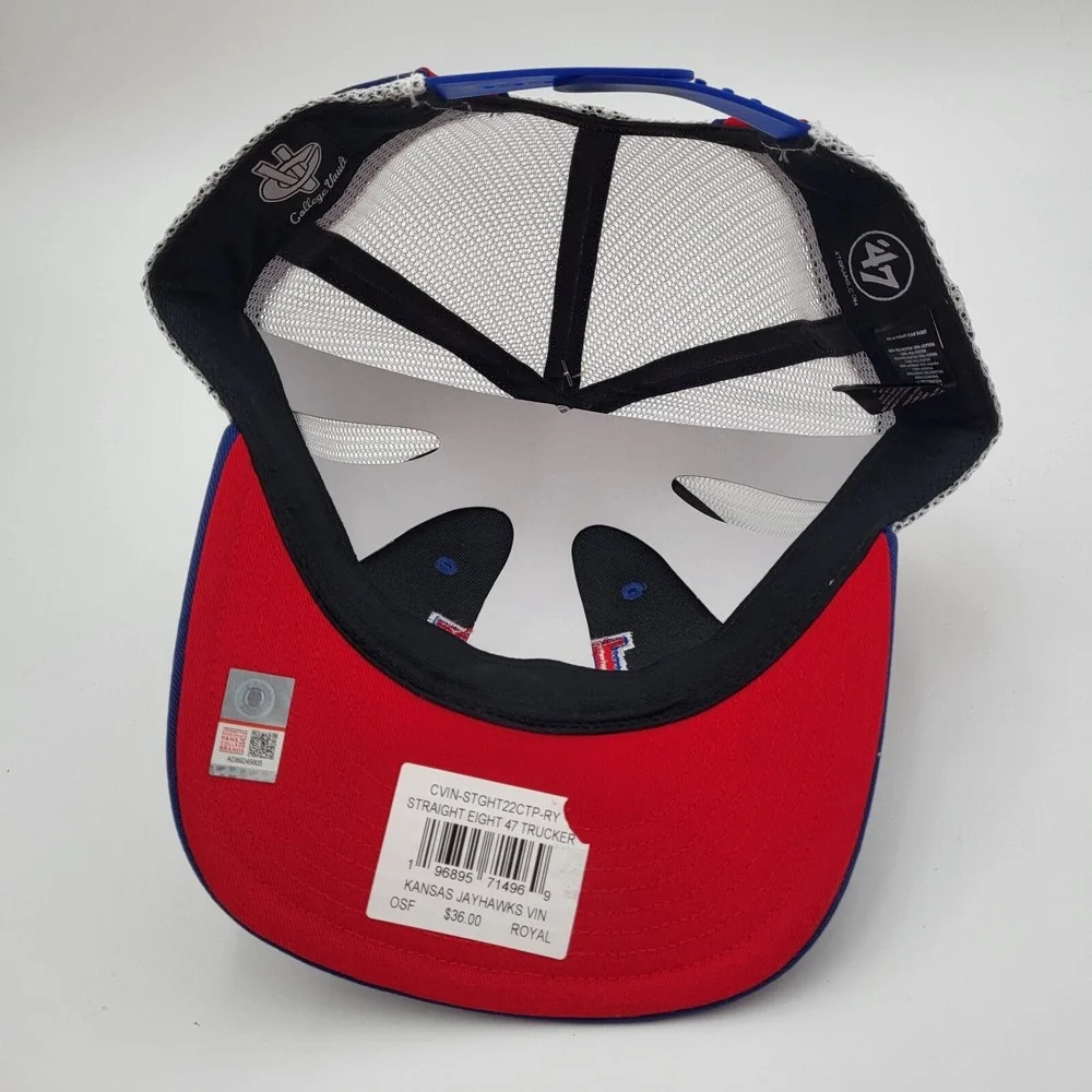 Kansas Jayhawks '47 Adjustable Straight Eight Blue Snapback Trucker Hat‎